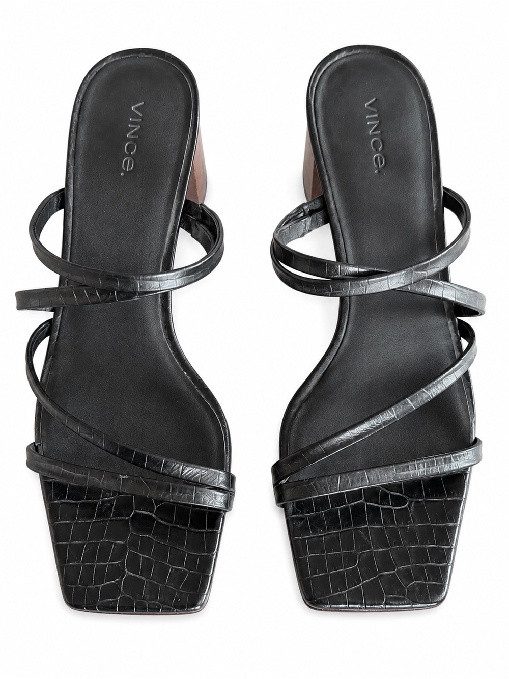 Vince Black Croc-Embossed Multi-Strap Slide Sandals